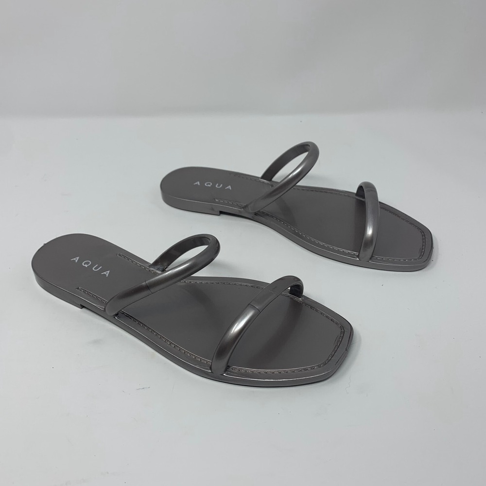 Aqua Jelly S652950001 Flat Slide Sandal Women US 10B Prata Meta Square Toe S0478